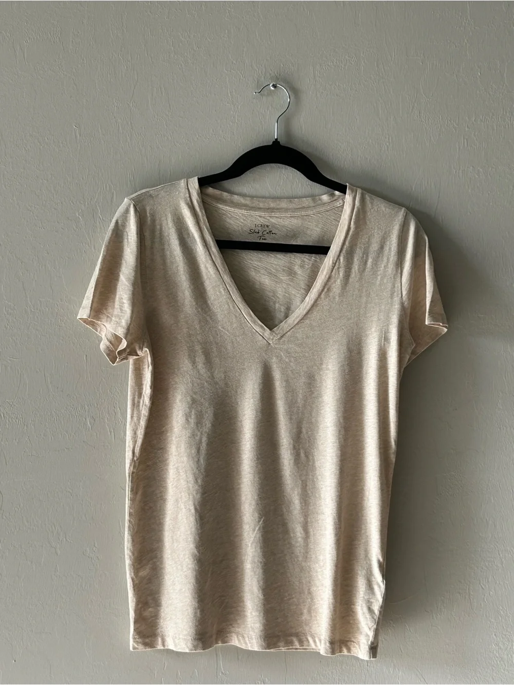 J Crew Factory Women's Short Sleeve Vintage Slub Cotton V Neck Beige Tee Sz M